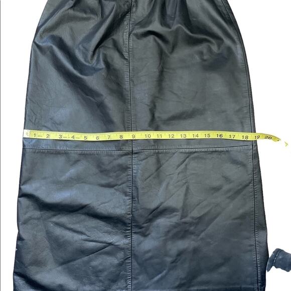 Vintage Design Assets genuine leather black pleated pencil skirt size 6 - Picture 9 of 14